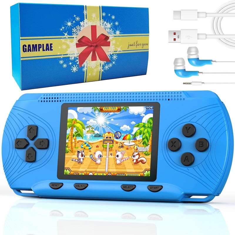 GAMPLAE Handheld Game for Kids - Preloaded 258 Retro Video Games & 3 Cartridges, 3.0" HD LCD Screen, Portable Gaming Player with Rechargeable Battery, Birthday Xmas Gift for Boys Girls 4-12, Blue - Image 1